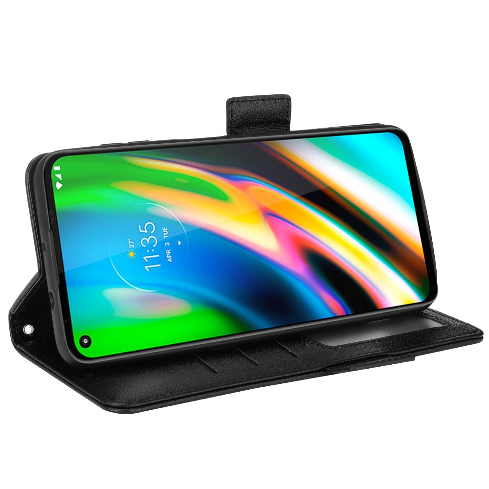 For Motorola Moto G9 Plus Anti-fingerprint PU Leather Surface Magnetic Smartphone Shell Litchi Texture Stand Wallet Case Mobile Phone Cover - Black-5