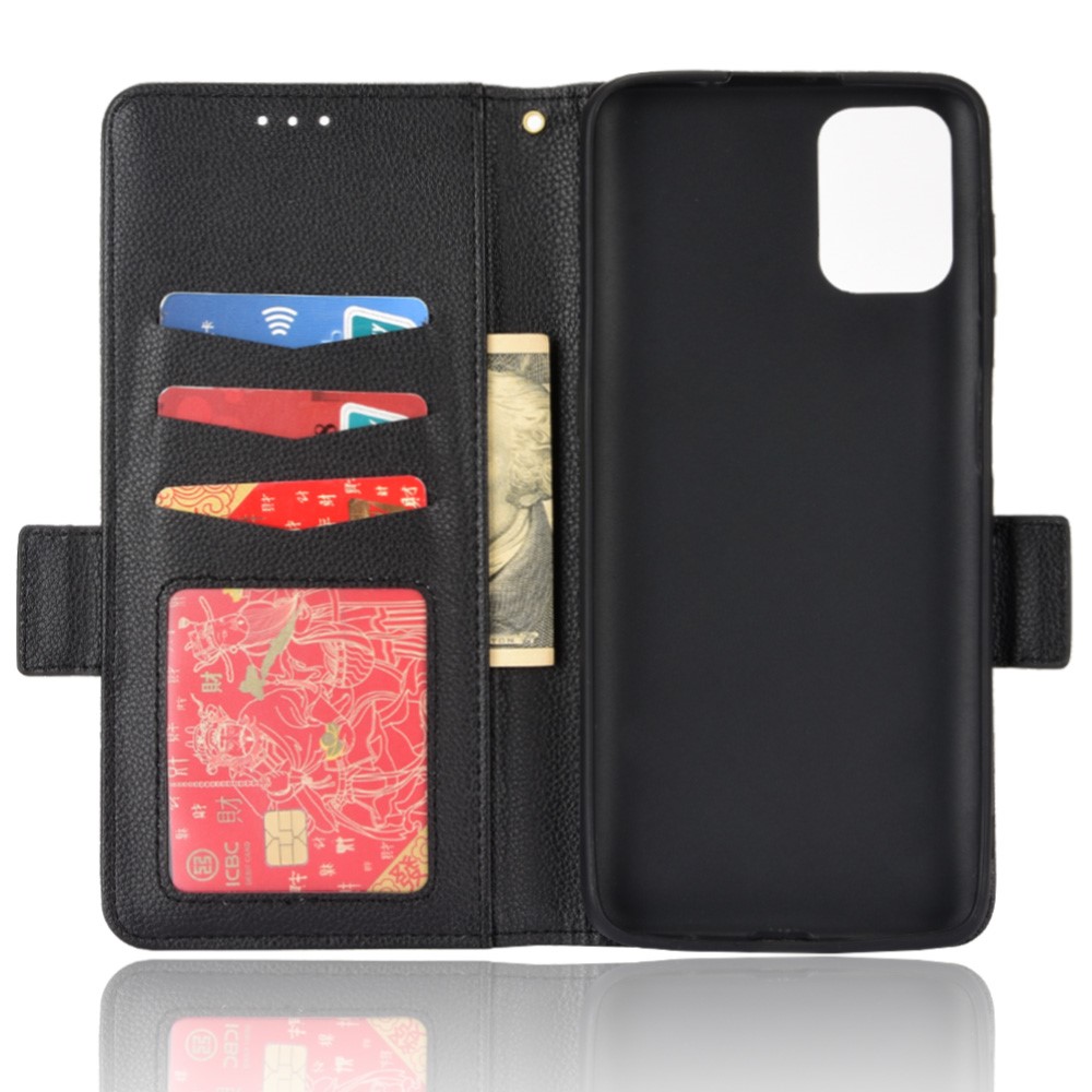 For Motorola Moto G9 Plus Anti-fingerprint PU Leather Surface Magnetic Smartphone Shell Litchi Texture Stand Wallet Case Mobile Phone Cover - Black-6