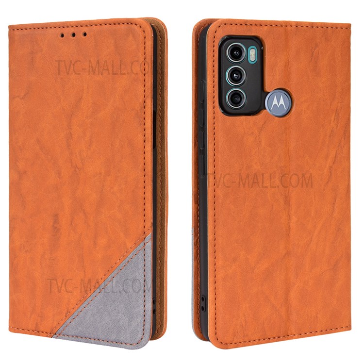 Auto-absorbed Phone Shell Two Color Splicing Phone Case Magnetic Anti-scratch Leather Phone Cover for Motorola Moto G60/G40 Fusion - Brown-1
