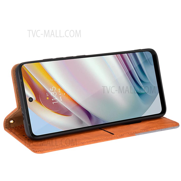 Auto-absorbed Phone Shell Two Color Splicing Phone Case Magnetic Anti-scratch Leather Phone Cover for Motorola Moto G60/G40 Fusion - Brown-5