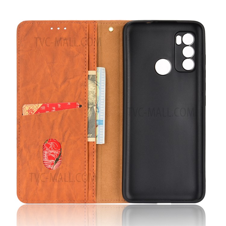 Auto-absorbed Phone Shell Two Color Splicing Phone Case Magnetic Anti-scratch Leather Phone Cover for Motorola Moto G60/G40 Fusion - Brown-6