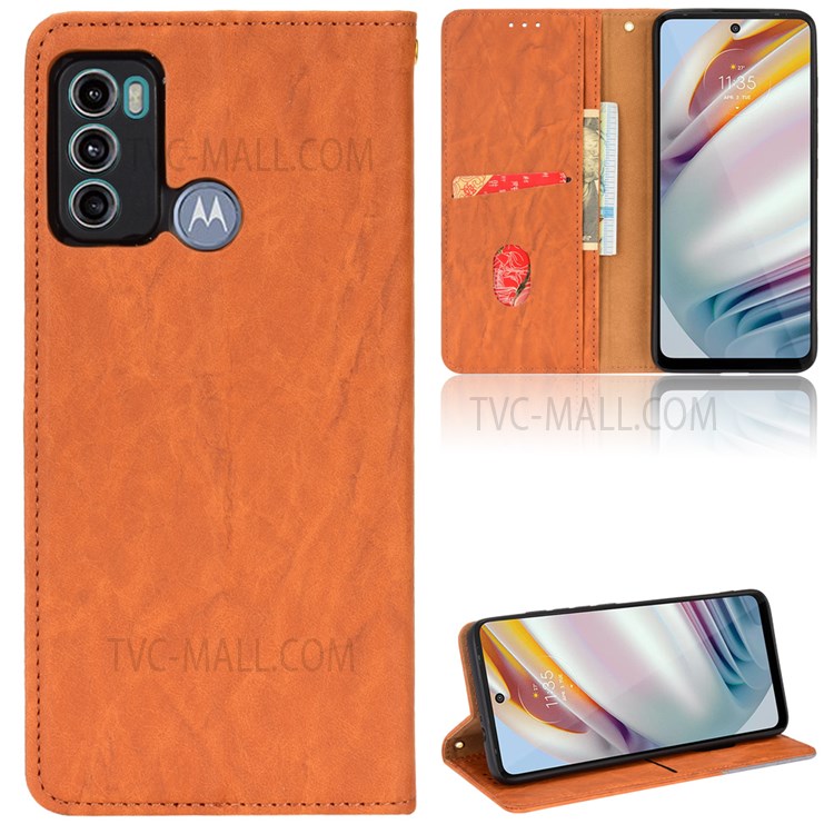 Auto-absorbed Phone Shell Two Color Splicing Phone Case Magnetic Anti-scratch Leather Phone Cover for Motorola Moto G60/G40 Fusion - Brown-7