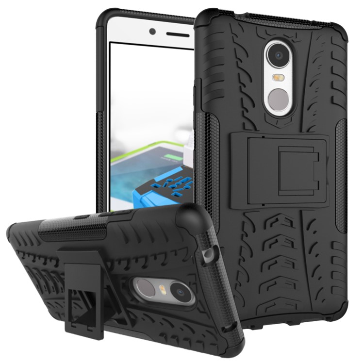 Tire Pattern Hybrid PC + TPU Kickstand Case for Lenovo K6 Note - Black-1