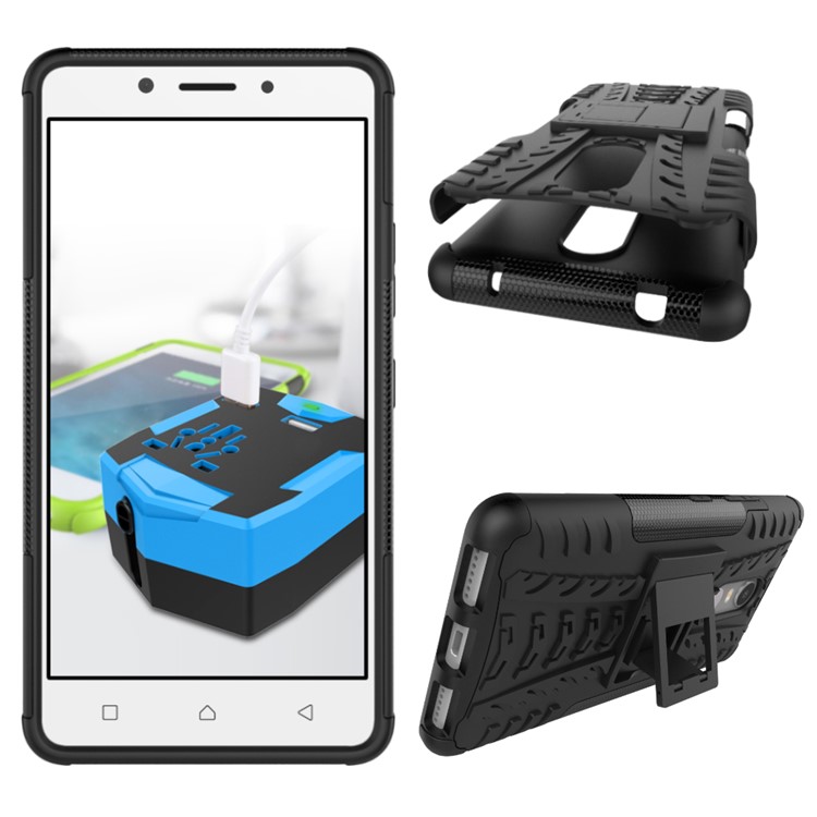Tire Pattern Hybrid PC + TPU Kickstand Case for Lenovo K6 Note - Black-2
