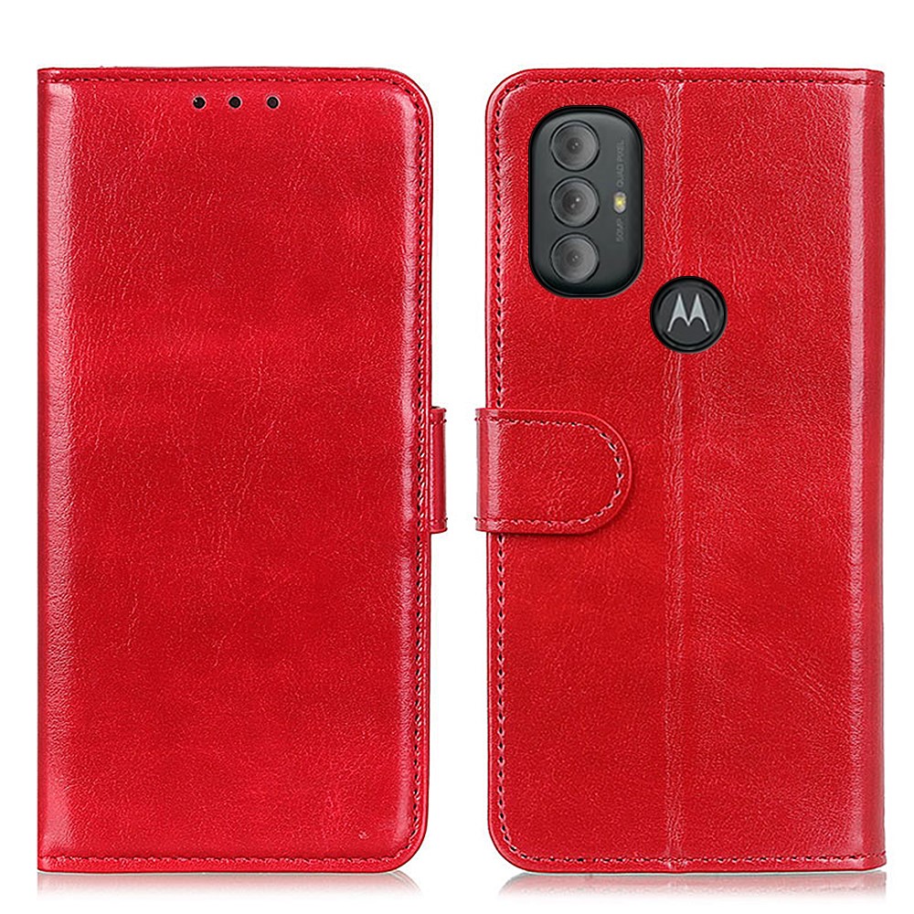 Flip PU Leather Case Crazy Horse Texture Wallet Design Magnetic Clasp Phone Cover Stand Shell for Motorola Moto G Power (2022) - Red-1