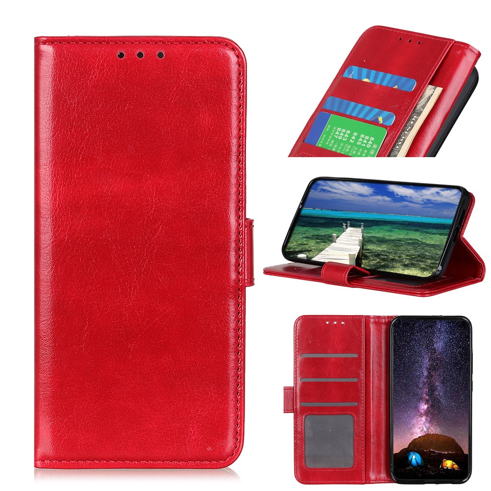Flip PU Leather Case Crazy Horse Texture Wallet Design Magnetic Clasp Phone Cover Stand Shell for Motorola Moto G Power (2022) - Red-8