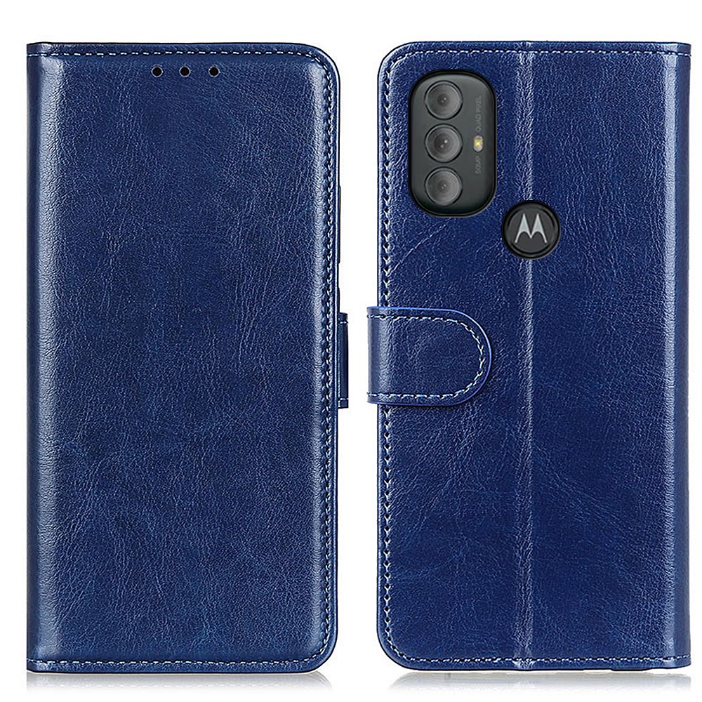 Flip PU Leather Case Crazy Horse Texture Wallet Design Magnetic Clasp Phone Cover Stand Shell for Motorola Moto G Power (2022) - Blue-1