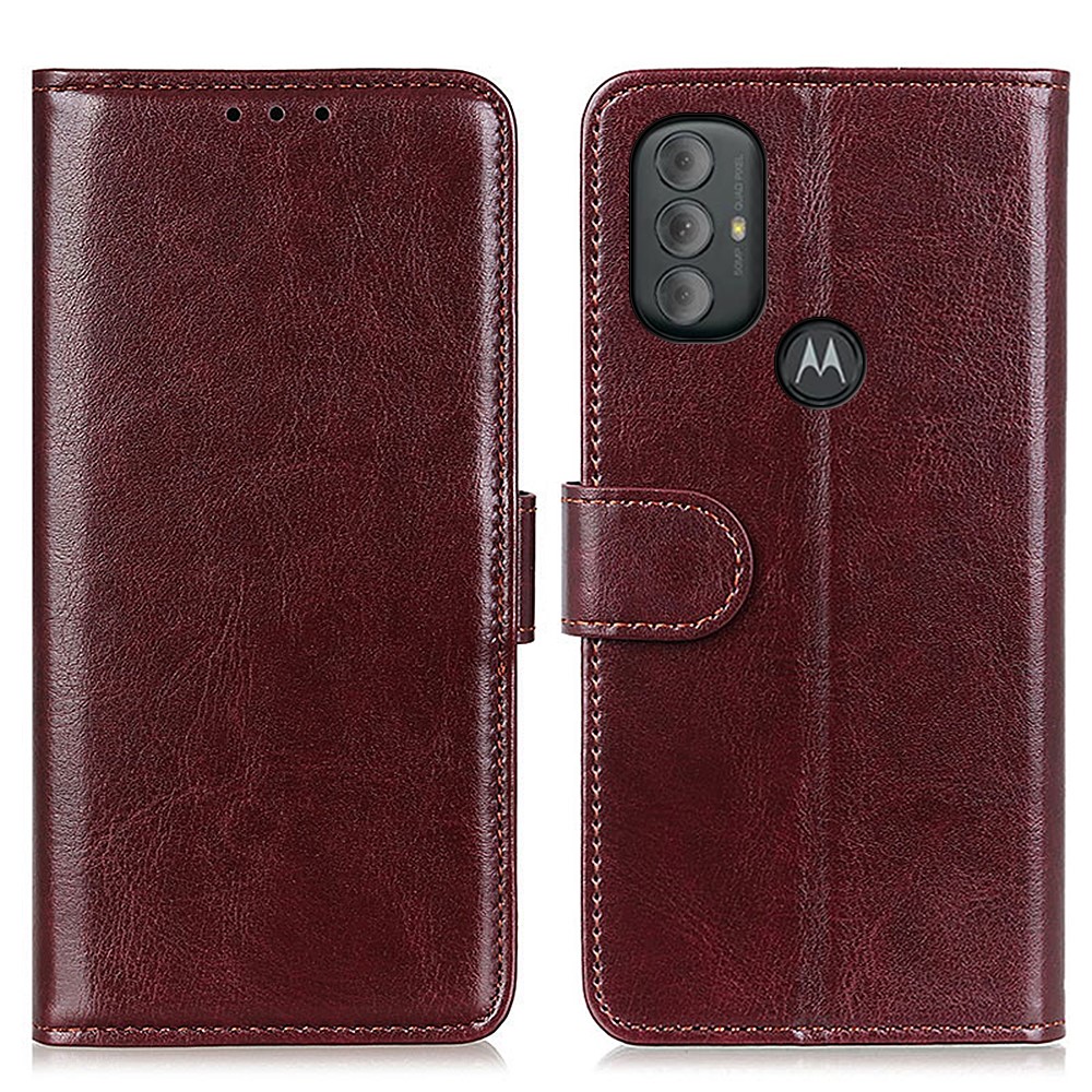 Flip PU Leather Case Crazy Horse Texture Wallet Design Magnetic Clasp Phone Cover Stand Shell for Motorola Moto G Power (2022) - Brown-1