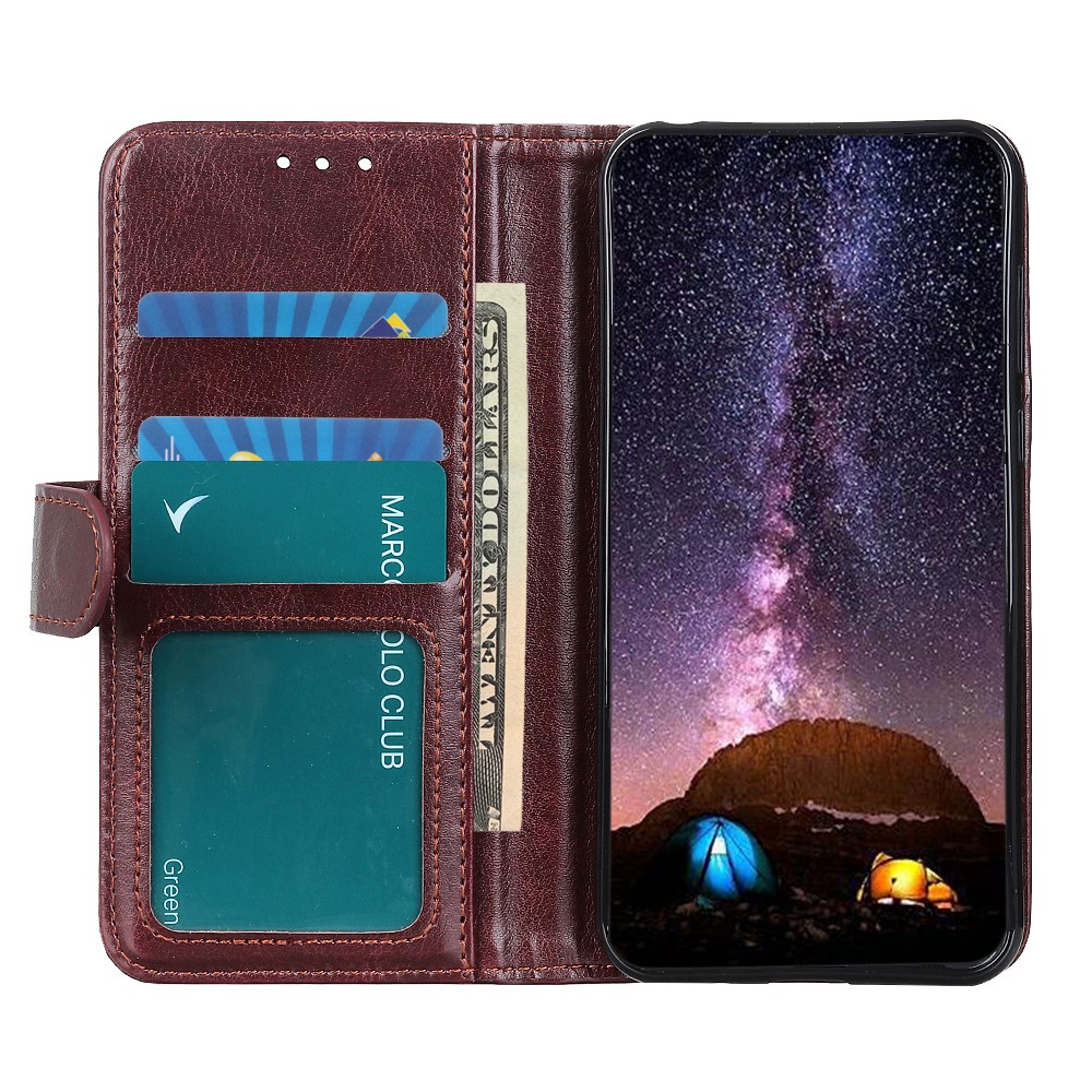 Flip PU Leather Case Crazy Horse Texture Wallet Design Magnetic Clasp Phone Cover Stand Shell for Motorola Moto G Power (2022) - Brown-4