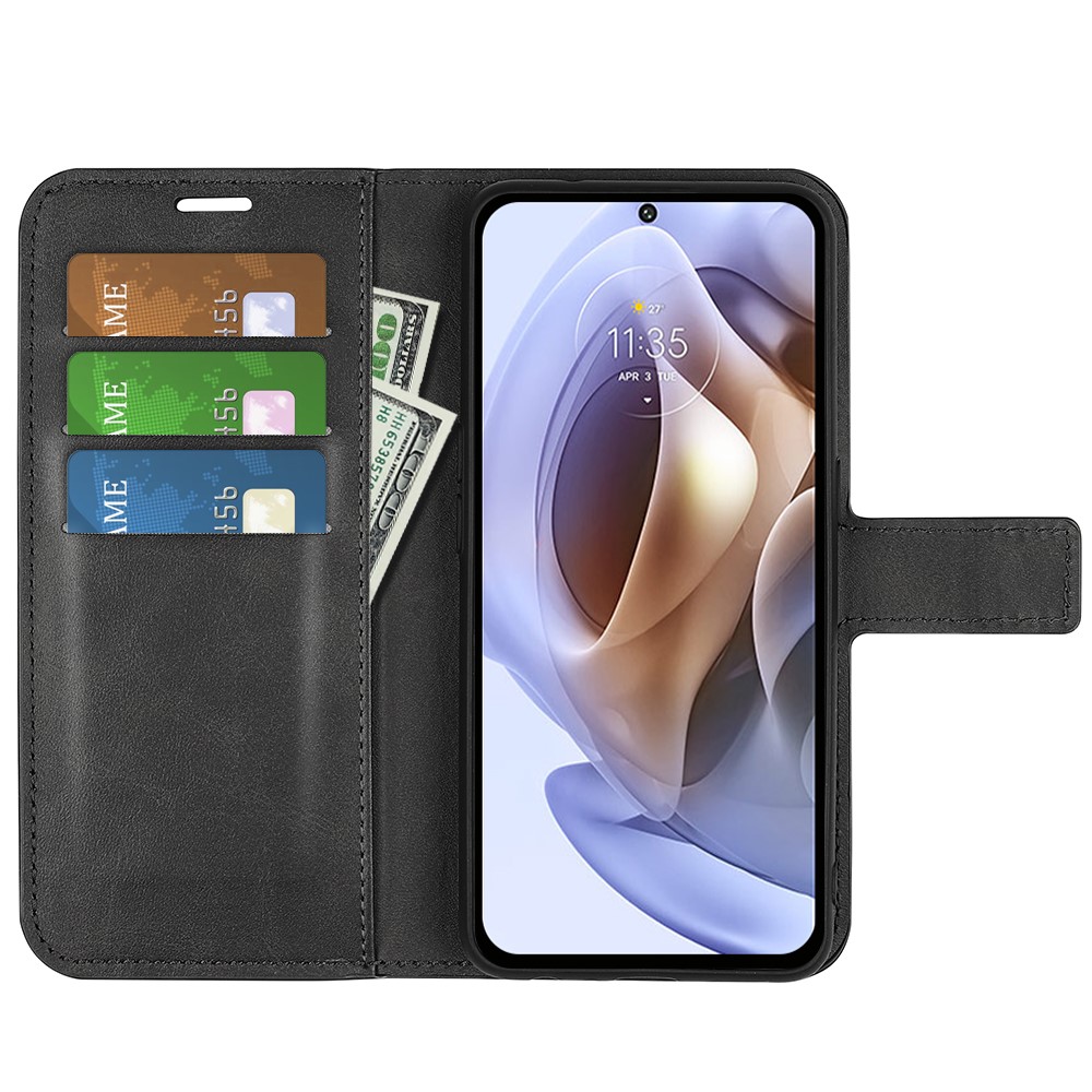 PU Leather + TPU Phone Case Foldable Stand Folio Flip Scratch-resistant Cover for Motorola Moto G31 4G - Black-5