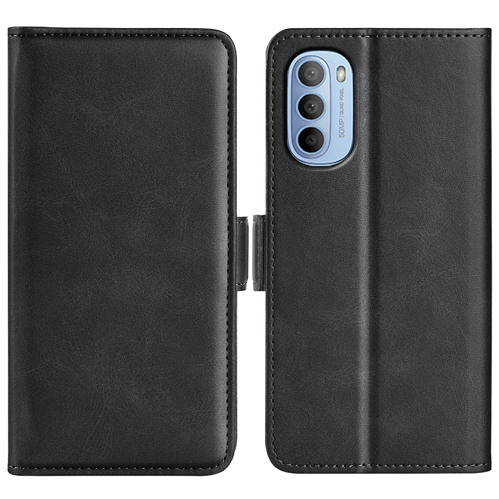 Side Magnetic Double Clasps PU Leather+TPU Case Anti-drop Anti-scratch Phone Cover for Motorola Moto G31 4G - Black-1