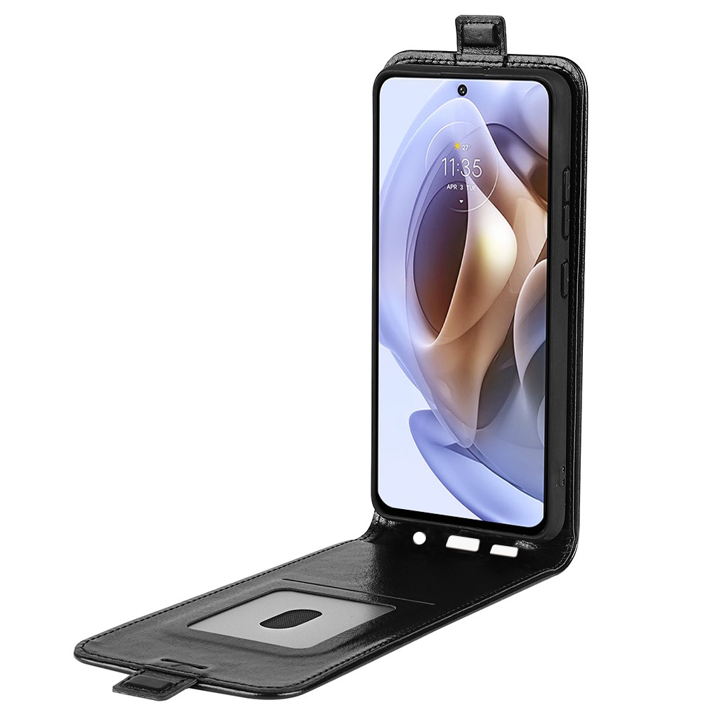 Crazy Horse Texture Full Protection Drop-proof Vertical Flip Leather Cover Phone Shell with Card Slot for Motorola Moto G31 4G - Black-7