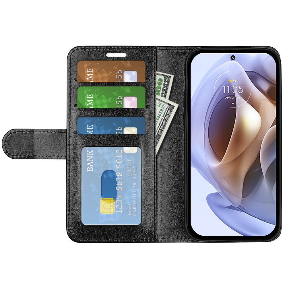 Scratch-resistant Drop-proof Crazy Horse Texture PU Leather + TPU Stand Wallet Flip Phone Case for Motorola G31 4G - Black-5