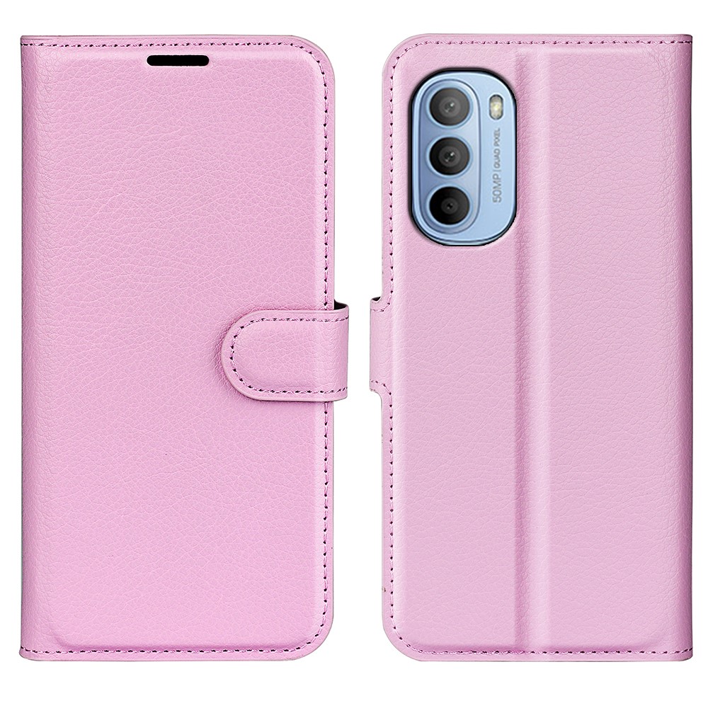 Litchi Texture PU Leather Coated TPU Mobile Phone Case Stand Wallet Flip Protective Cellphone Cover for Motorola Moto G31 - Pink-1