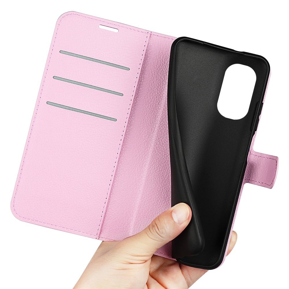 Litchi Texture PU Leather Coated TPU Mobile Phone Case Stand Wallet Flip Protective Cellphone Cover for Motorola Moto G31 - Pink-5