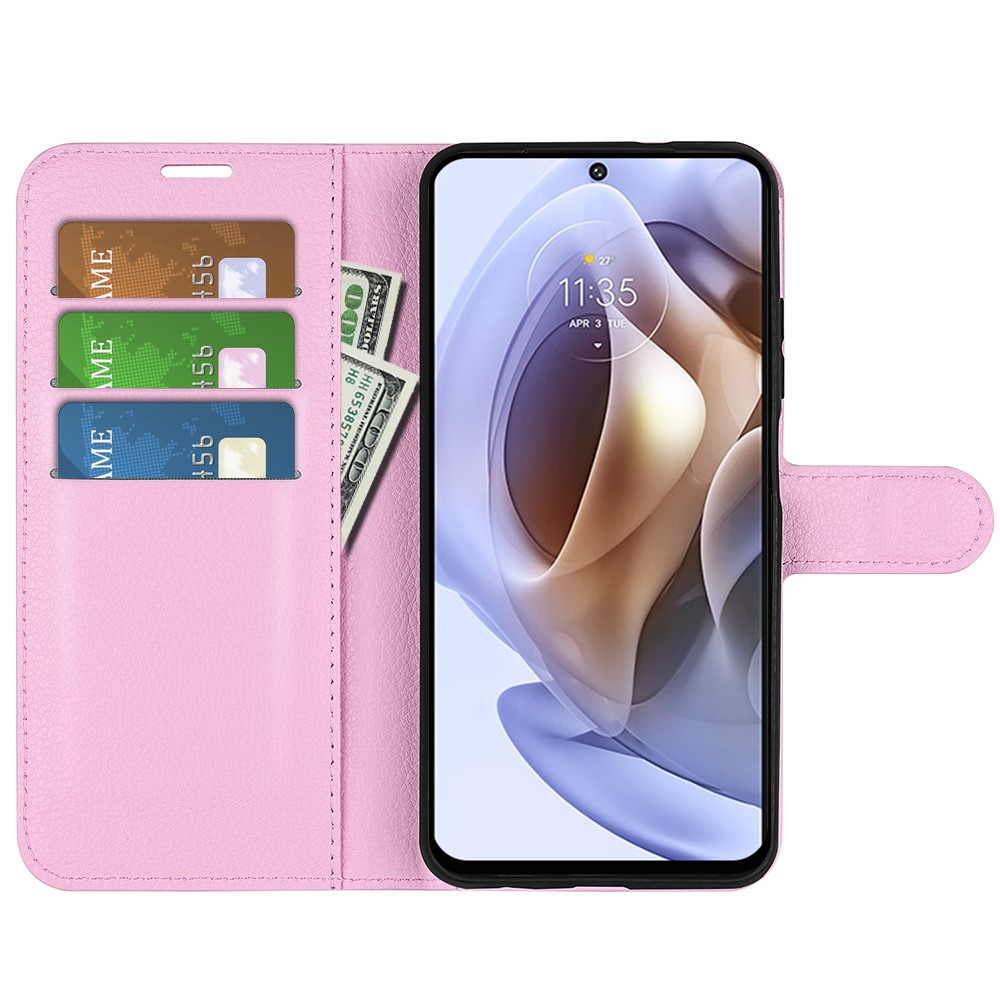 Litchi Texture PU Leather Coated TPU Mobile Phone Case Stand Wallet Flip Protective Cellphone Cover for Motorola Moto G31 - Pink-6