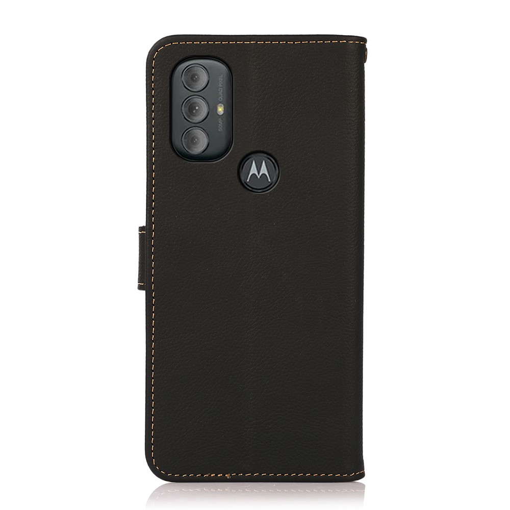 KHAZNEH RFID Blocking Genuine Leather Full Protection Phone Stand Case Wallet Cover for Motorola Moto G Power (2022) - Black-3