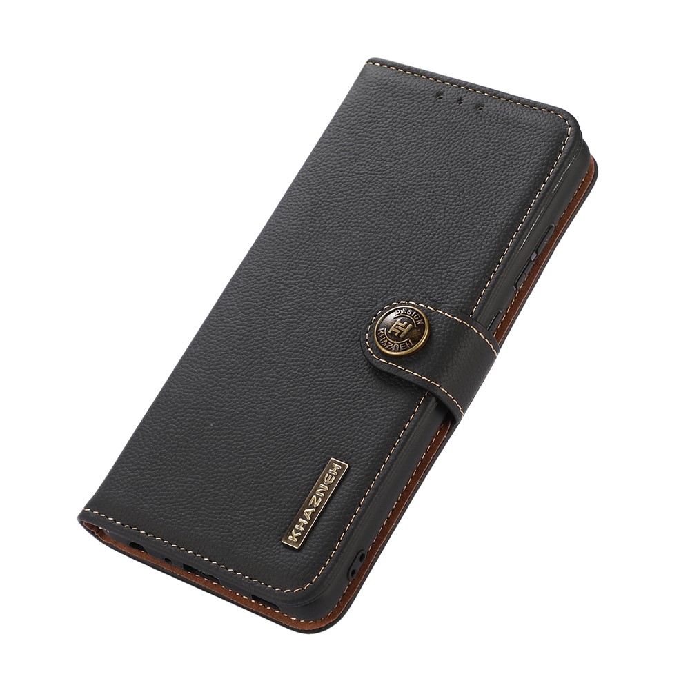 KHAZNEH RFID Blocking Genuine Leather Full Protection Phone Stand Case Wallet Cover for Motorola Moto G Power (2022) - Black-7