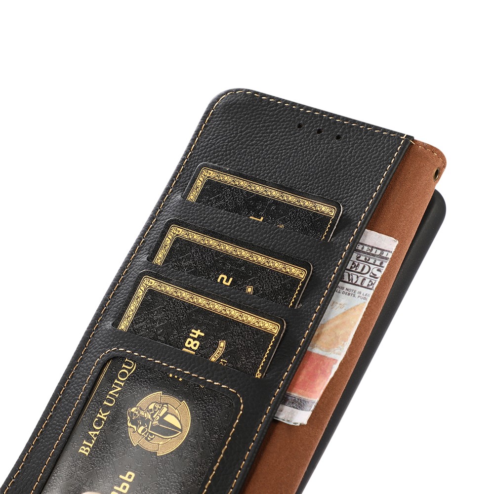 KHAZNEH RFID Blocking Genuine Leather Full Protection Phone Stand Case Wallet Cover for Motorola Moto G Power (2022) - Black-8