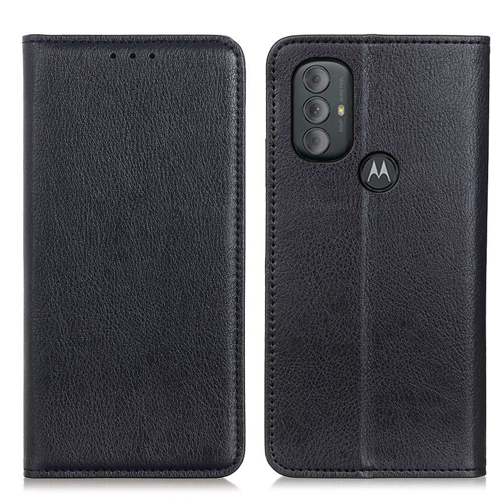 Split Leather + TPU Litchi Texture Shockproof Wallet Stand Phone Cover Case for Motorola Moto G Power (2022) - Black-1