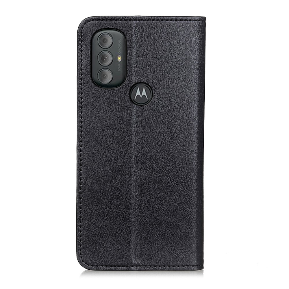 Split Leather + TPU Litchi Texture Shockproof Wallet Stand Phone Cover Case for Motorola Moto G Power (2022) - Black-3