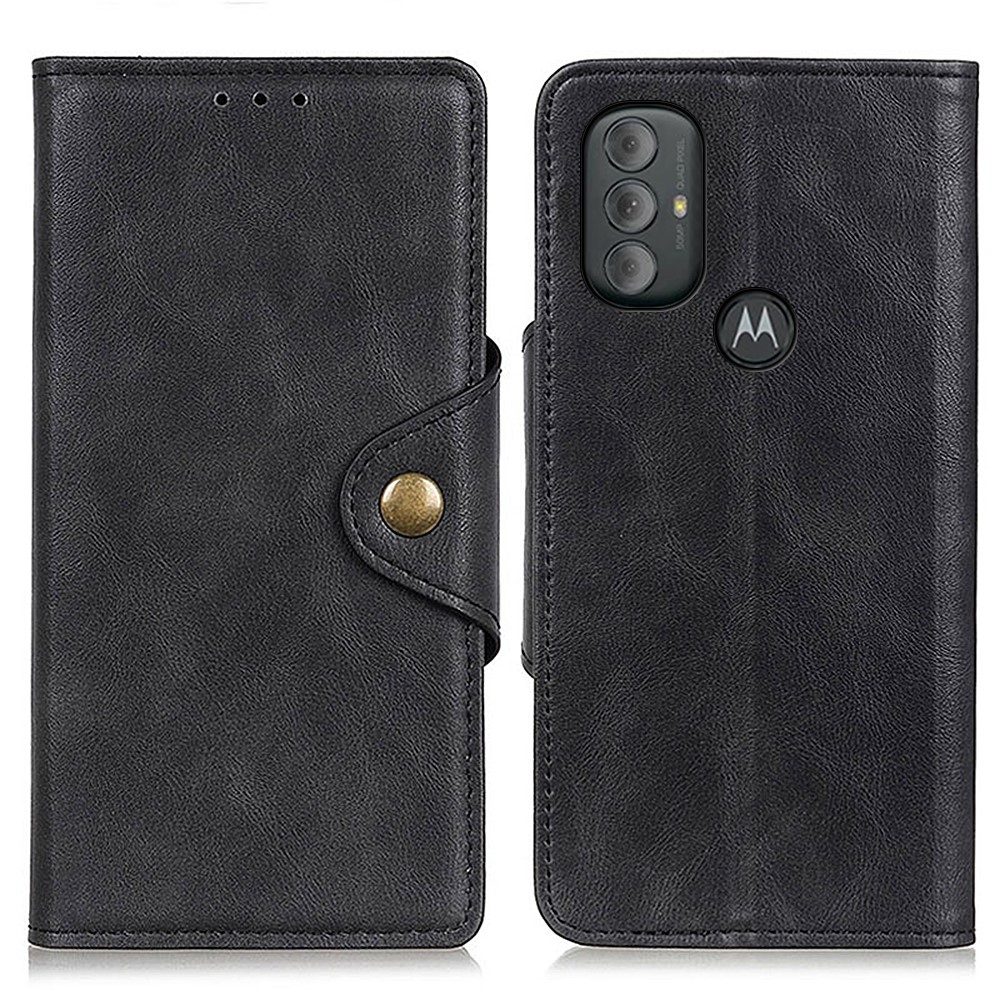 Brass Buckle Inner TPU Phone Case Drop-proof Stand Wallet PU Leather Cover for Motorola Moto G Power (2022) - Black-1