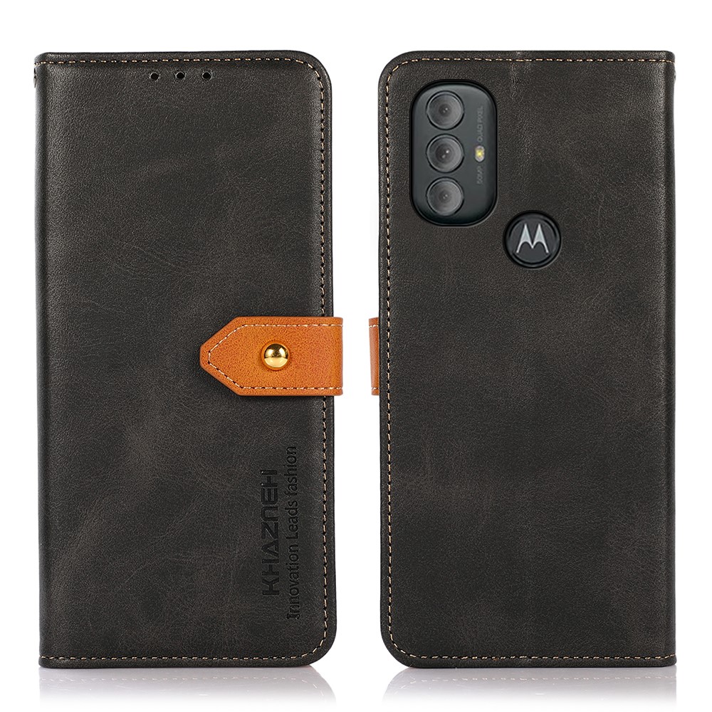 KHAZNEH Foldable Stand PU Leather + TPU Cover Magnetic Golden Clasp Case with Wallet for Motorola Moto G Power (2022) - Black-1