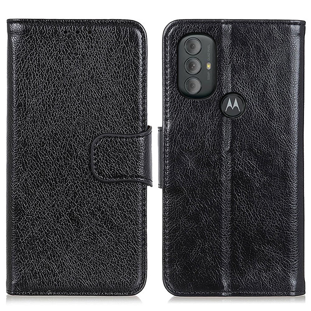 Nappa Texture Drop-proof Split Leather Cover + TPU Phone Stand Case Wallet Shell for Motorola Moto G Power (2022) - Black-1