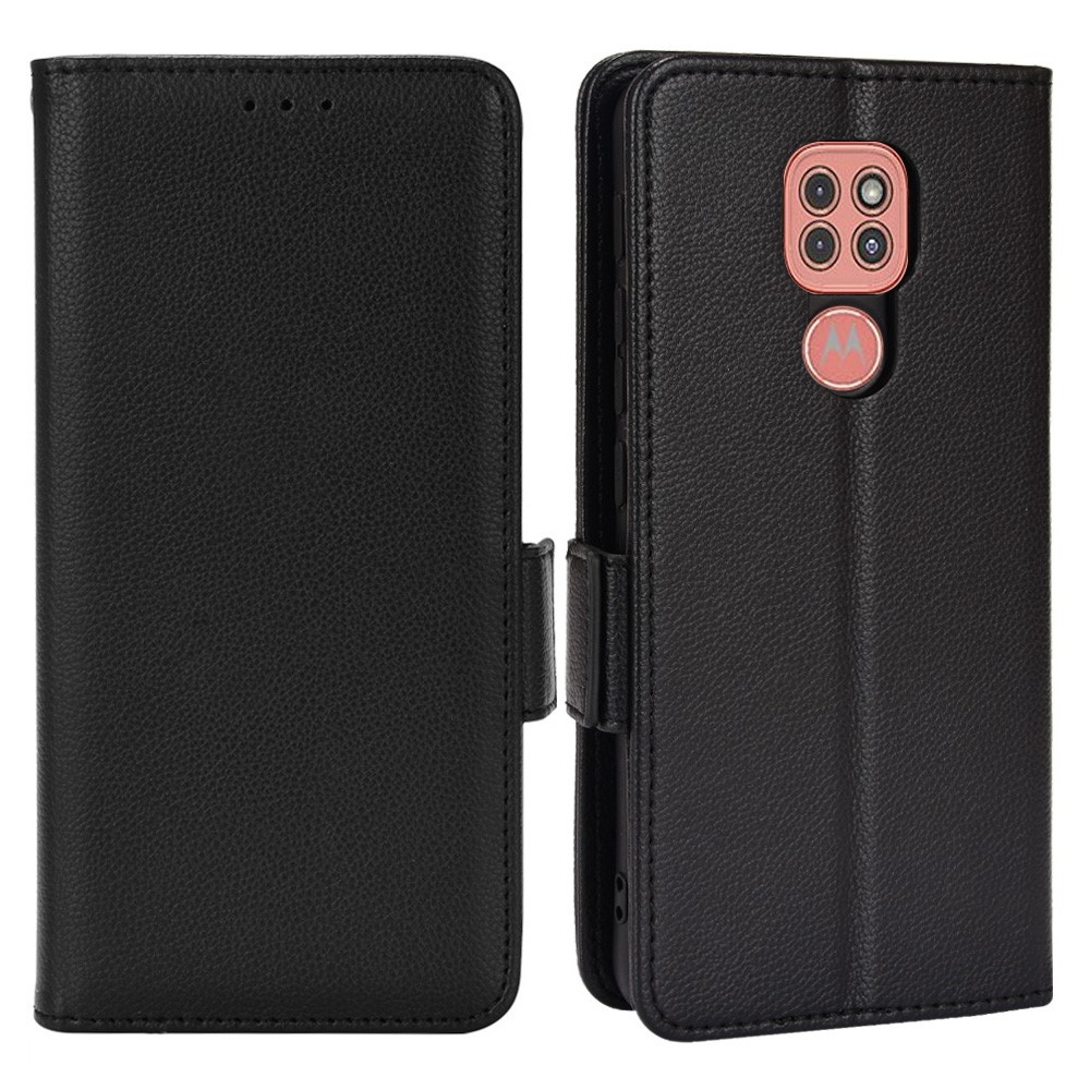 PU Leather Folio Flip Litchi Texture Phone Cover Case with Stand Wallet for Motorola Moto G9 (India)/G9 Play/E7 Plus - Black-1