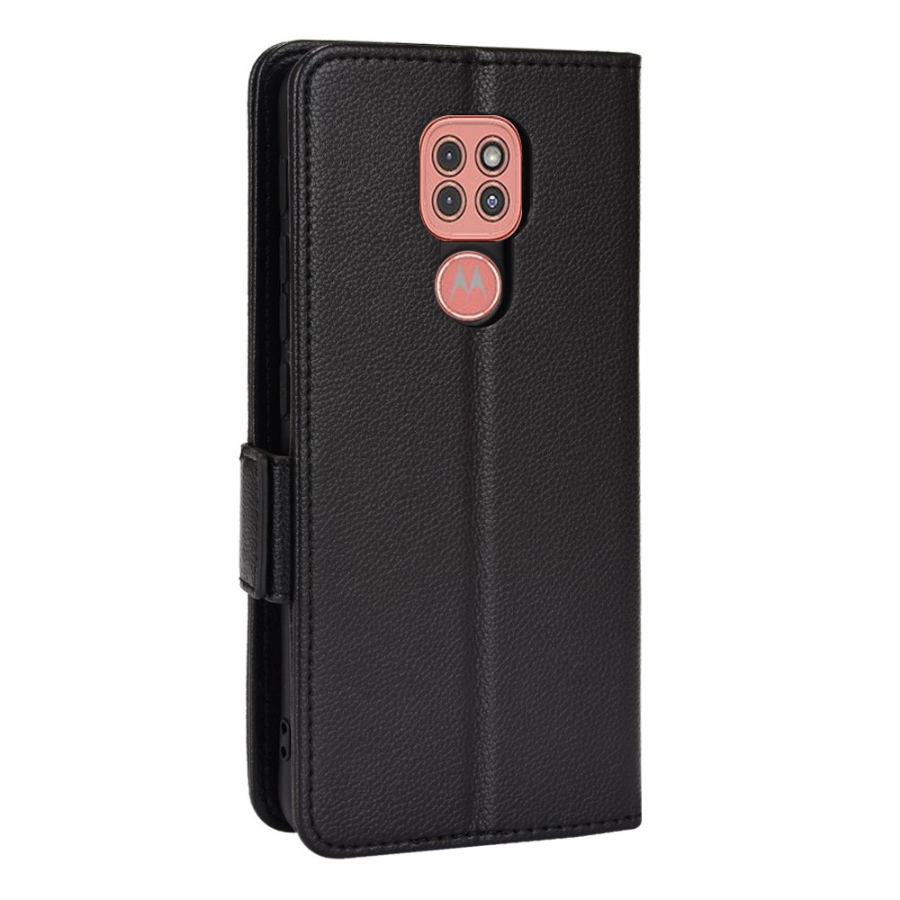 PU Leather Folio Flip Litchi Texture Phone Cover Case with Stand Wallet for Motorola Moto G9 (India)/G9 Play/E7 Plus - Black-3