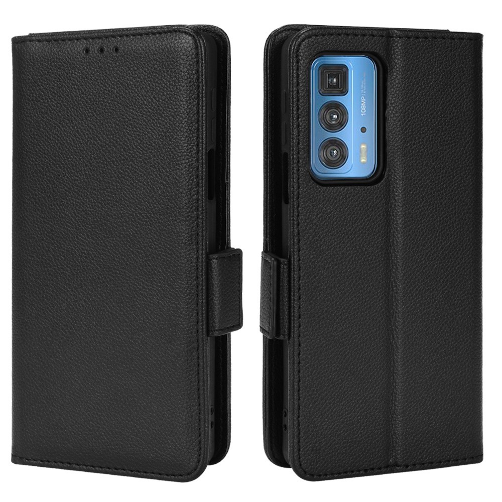 Drop Protection Litchi Texture PU Leather Phone Cover Horizontal Stand Wallet Case for Motorola Edge 20 Pro/Edge S Pro - Black-1