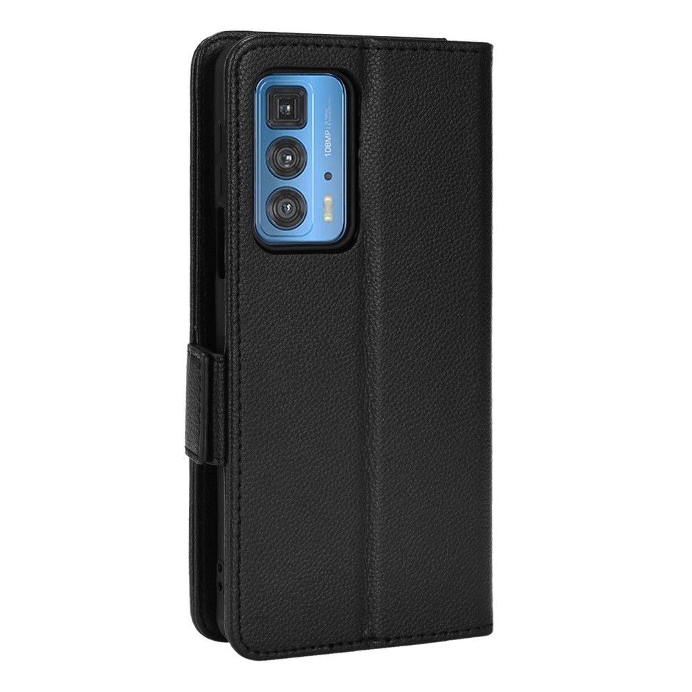 Drop Protection Litchi Texture PU Leather Phone Cover Horizontal Stand Wallet Case for Motorola Edge 20 Pro/Edge S Pro - Black-3