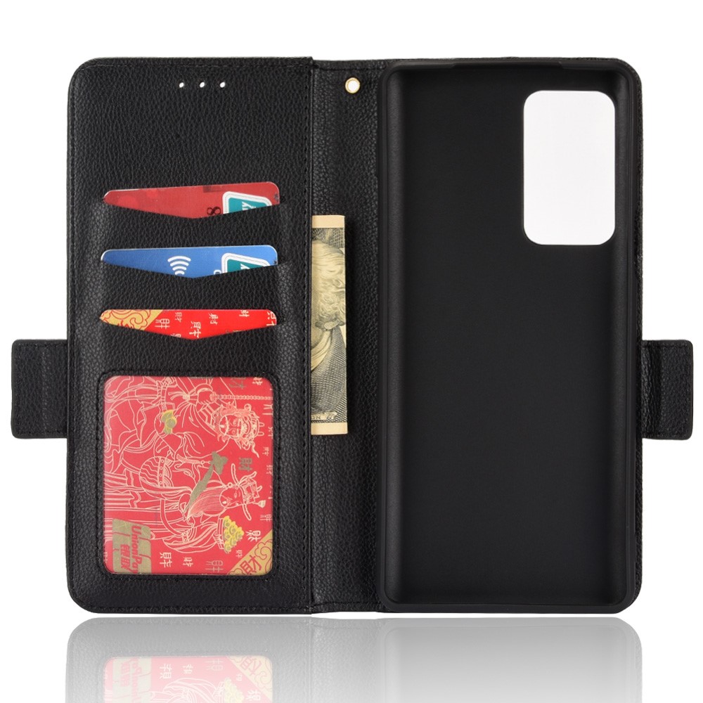 Drop Protection Litchi Texture PU Leather Phone Cover Horizontal Stand Wallet Case for Motorola Edge 20 Pro/Edge S Pro - Black-6