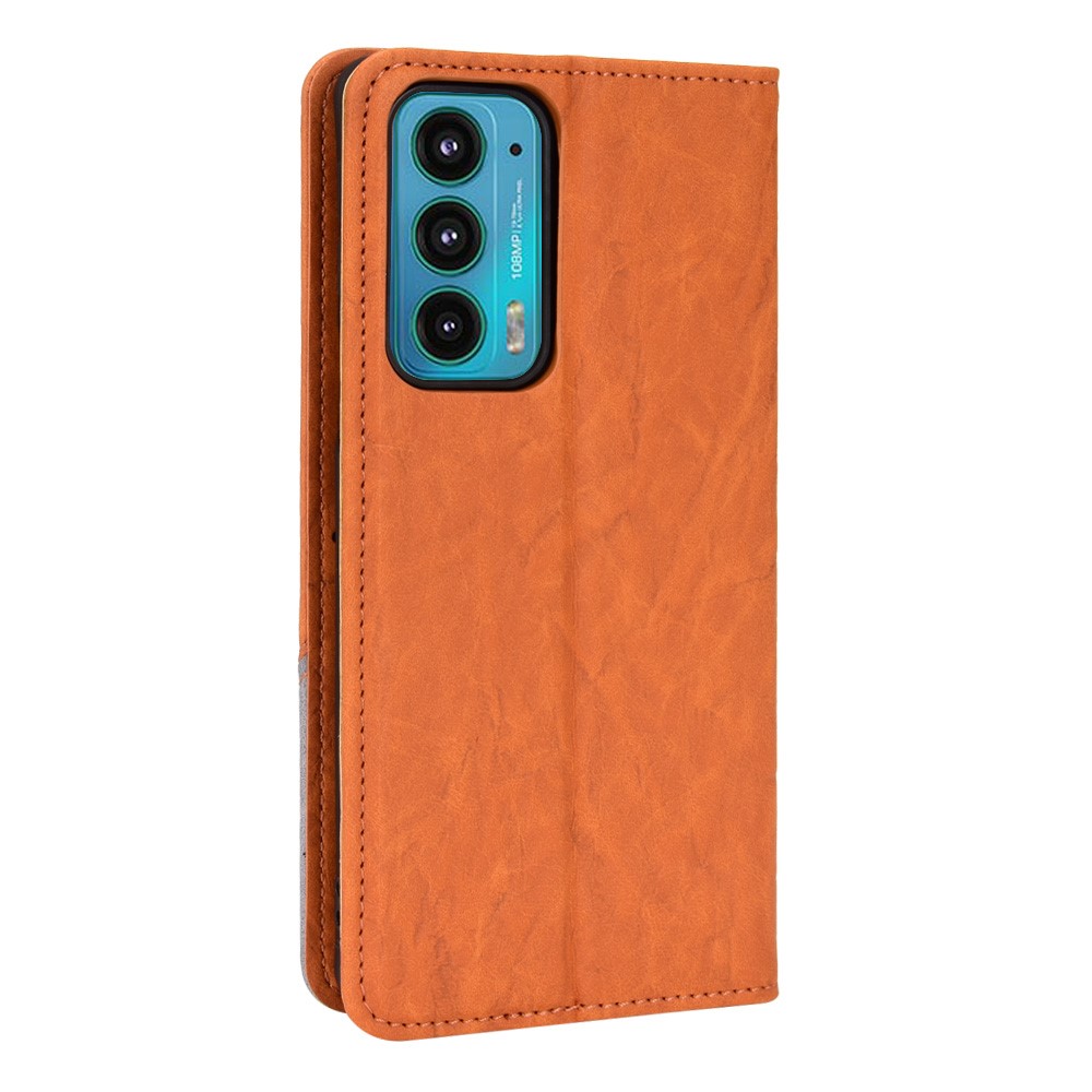 Magnetic Auto-absorbed Bi-color Splicing Shockproof PU Leather Phone Protective Cover Wallet Stand Case for Motorola Edge 20 - Brown-3