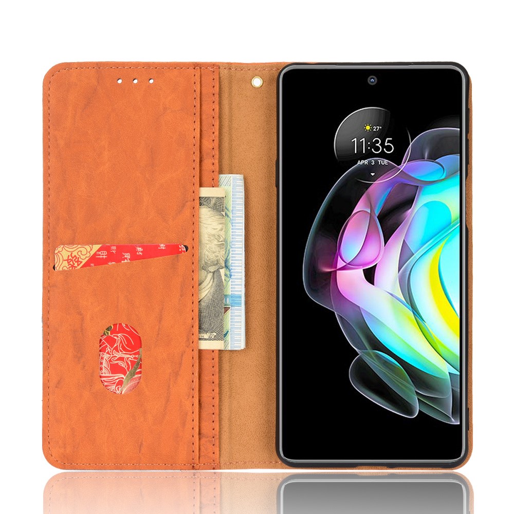 Magnetic Auto-absorbed Bi-color Splicing Shockproof PU Leather Phone Protective Cover Wallet Stand Case for Motorola Edge 20 - Brown-4