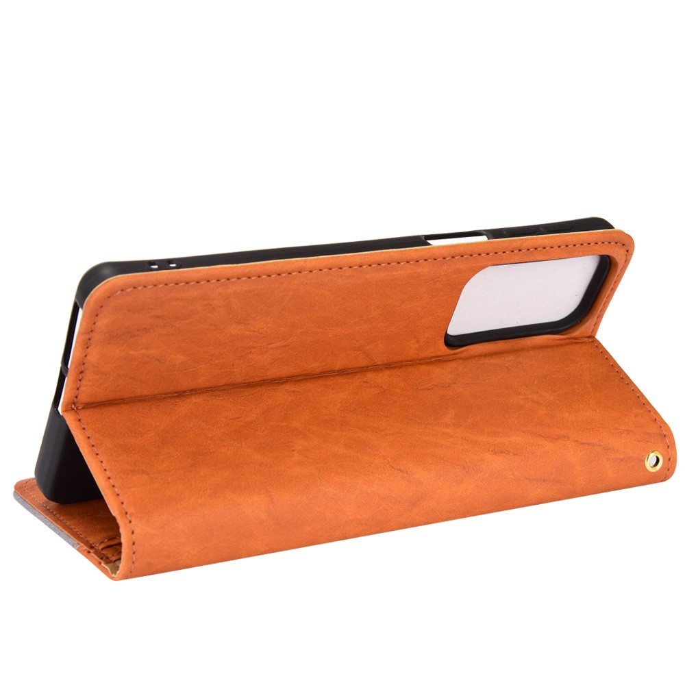 Magnetic Auto-absorbed Bi-color Splicing Shockproof PU Leather Phone Protective Cover Wallet Stand Case for Motorola Edge 20 - Brown-5