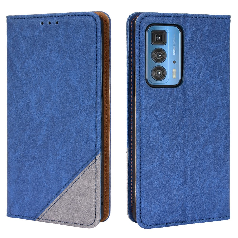 Auto-absorbed Bi-color Splicing PU Leather+TPU Anti-scratch Cell Phone Cover Shell with Wallet Stand for Motorola Edge 20 Pro/Edge S Pro - Blue-1