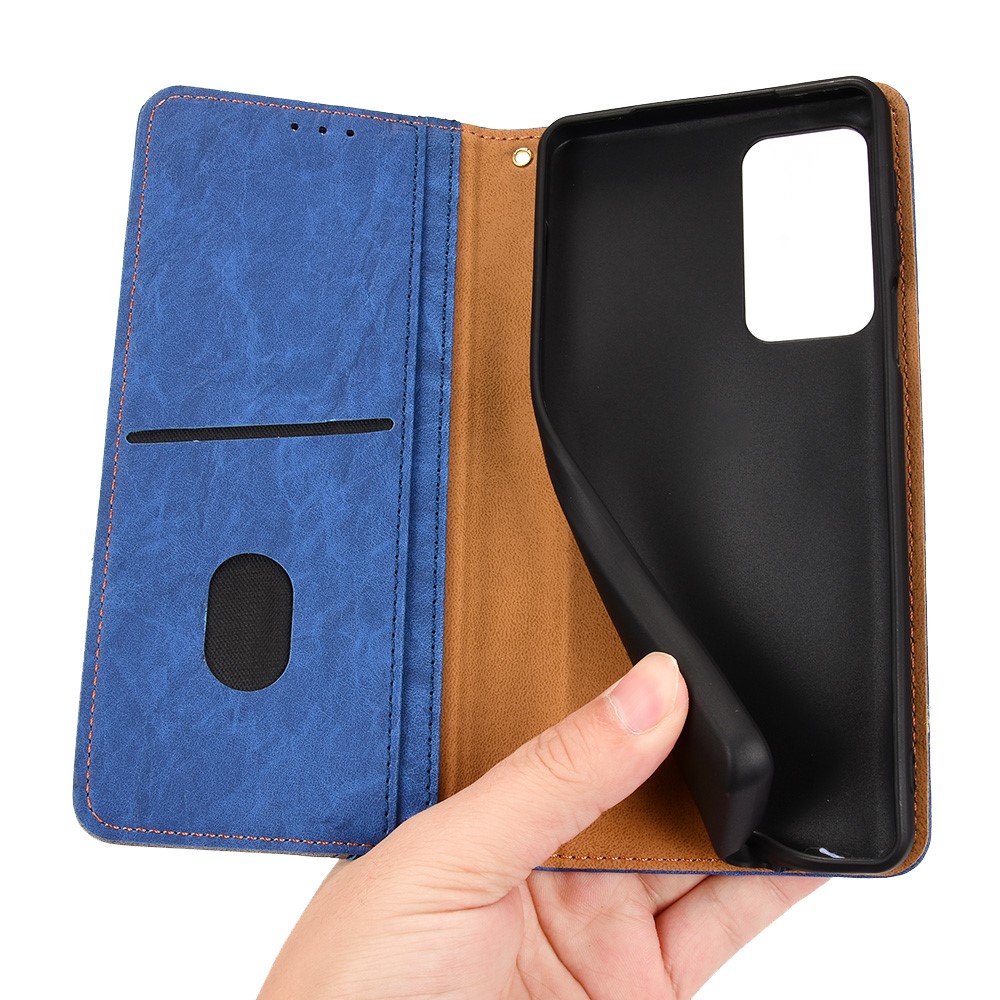 Auto-absorbed Bi-color Splicing PU Leather+TPU Anti-scratch Cell Phone Cover Shell with Wallet Stand for Motorola Edge 20 Pro/Edge S Pro - Blue-7