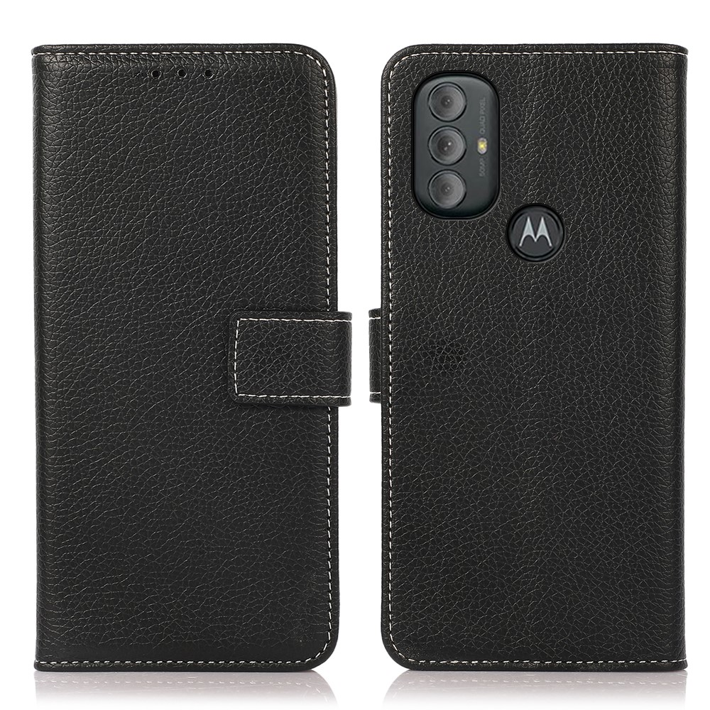 Anti-fall Litchi Texture PU Leather + Inner TPU Wallet Case Flip Folio Stand Feature Phone Cover for Motorola Moto G Power (2022) - Black-1