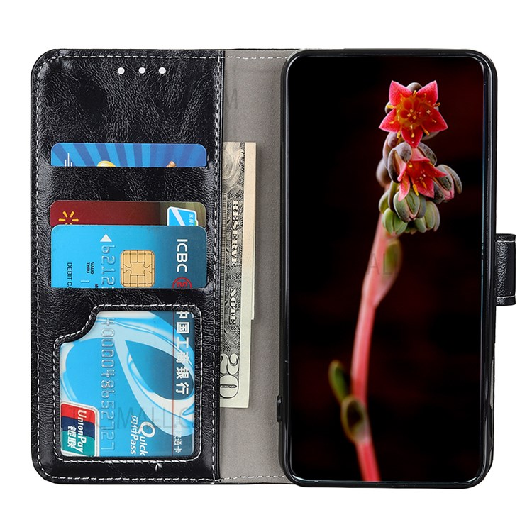 Full Protection Vintage Style Crazy Horse Texture Leather Case Stand TPU Inner Wallet Phone Cover for Motorola Moto G Power (2022) - Black-5