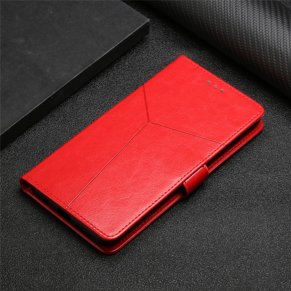 Fashionable Mobile Phone Cover Imprinted Y-shaped Lines Handy Strap Magnetic PU Leather Stand Wallet Case for Motorola Moto G51 5G - Red-10