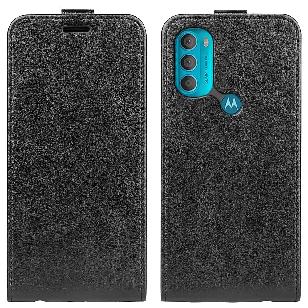 Crazy Horse Texture Full Protection Vertical Flip Leather Cover Phone Shell with Card Slot for Motorola Moto G71 5G - Black-1