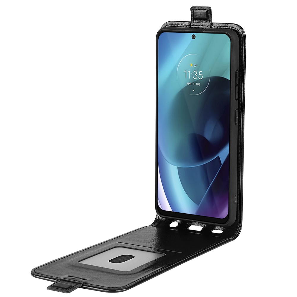 Crazy Horse Texture Full Protection Vertical Flip Leather Cover Phone Shell with Card Slot for Motorola Moto G71 5G - Black-7