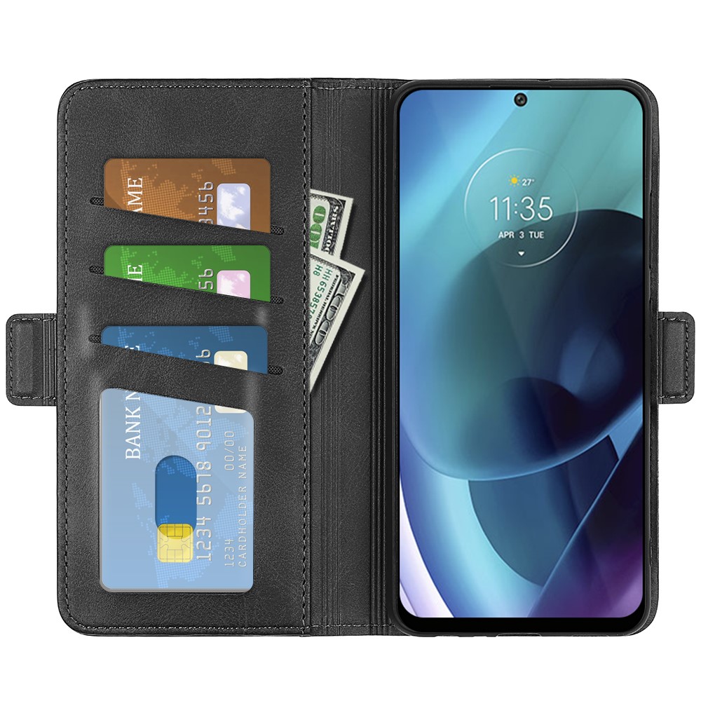 Side Magnetic Double Clasps PU Leather+TPU Case Anti-scratch Phone Cover for Motorola Moto G71 5G - Black-5