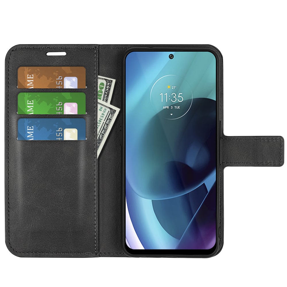 PU Leather + TPU Phone Case Foldable Stand Shockproof Protective Cover for Motorola Moto G71 5G - Black-5