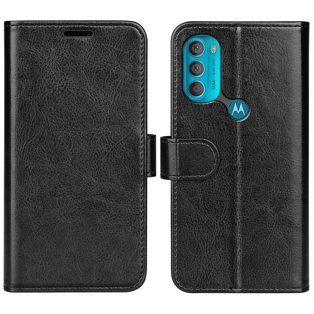Mobile Phone Covering Crazy Horse Texture PU Leather Coated Soft Inner TPU Stand Wallet Flip Phone Case for Motorola Moto G71 5G - Black-1