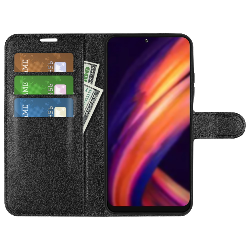 Well-protected Folio Flip Litchi Texture PU Leather Coated TPU Mobile Phone Case Stand Wallet Flip Protective Cellphone Cover for Motorola Edge 30 Ultra - Black-5