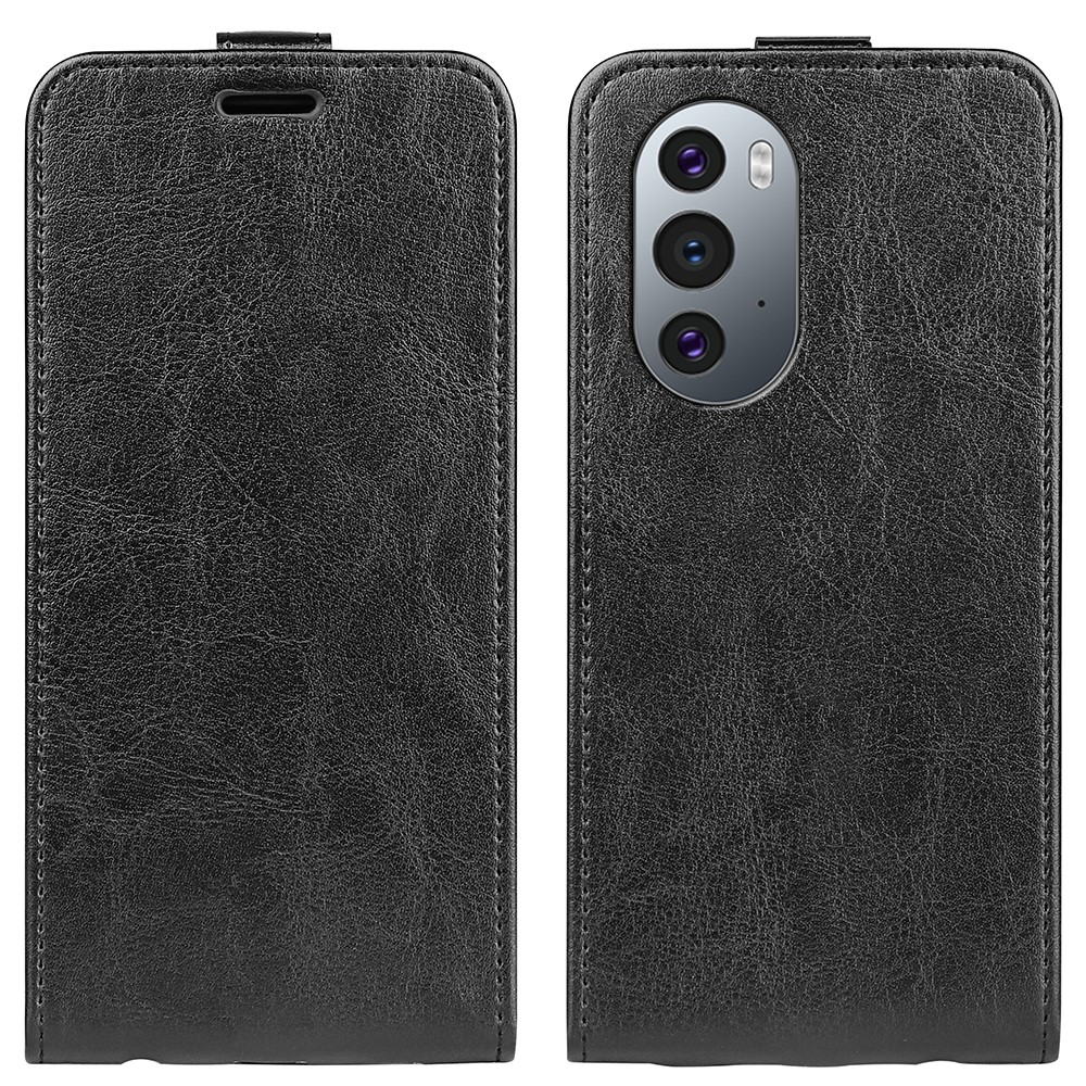 Drop-resistant Crazy Horse Texture Vertical Flip Leather Cover Phone Shell Protector with Card Slot Design for Motorola Edge 30 Ultra - Black-1