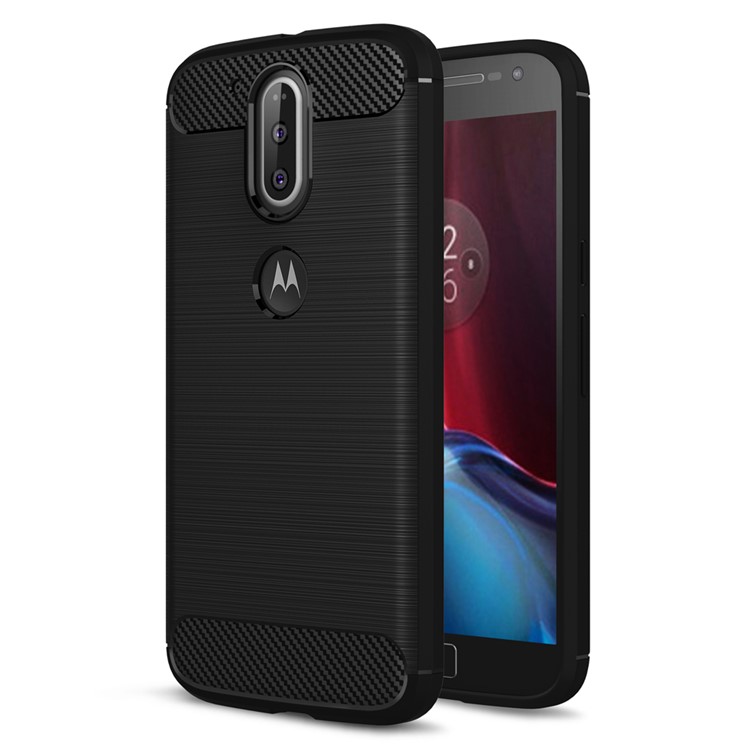Carbon Fibre Brushed TPU Shell Case for Motorola Moto G4 / G4 Plus - Black-1