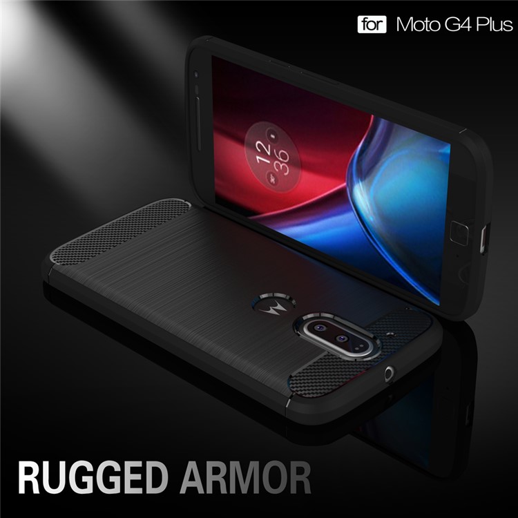 Carbon Fibre Brushed TPU Shell Case for Motorola Moto G4 / G4 Plus - Black-2